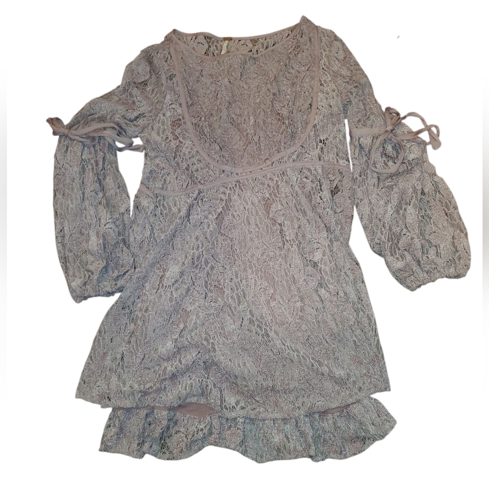 Free People Ruby Crochet Lace Mini Long Sleeve Dress in Soft Purple - Small - Picture 7 of 15